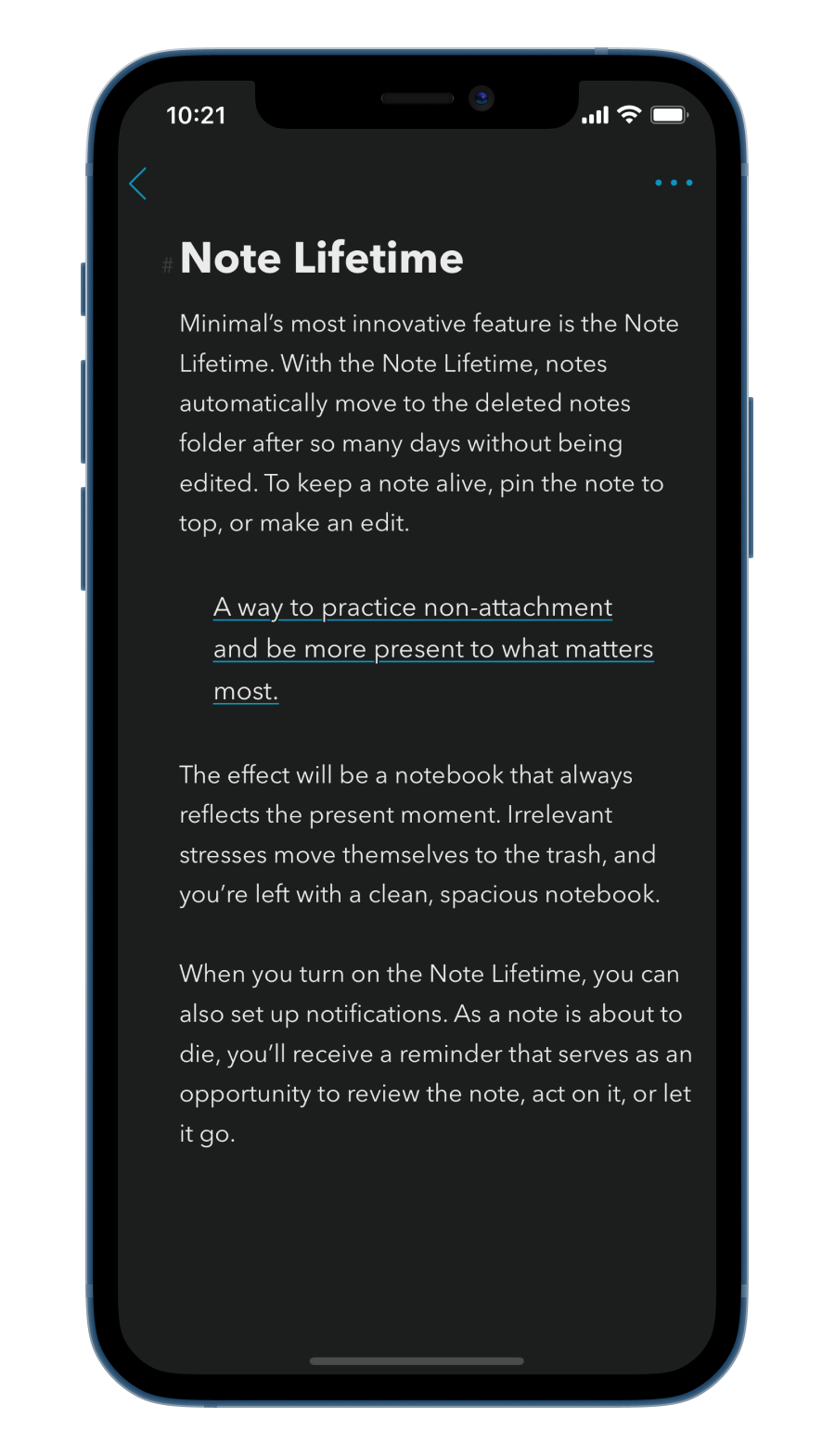 A note that describes the Note Lifetime feature